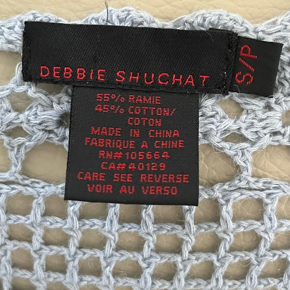 Debbie Shuchat Blue Crochet Fringe Front Tie Ramie Cotton Summer Top Small - Picture 6 of 7